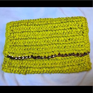 Raffia clutch, chartreuse